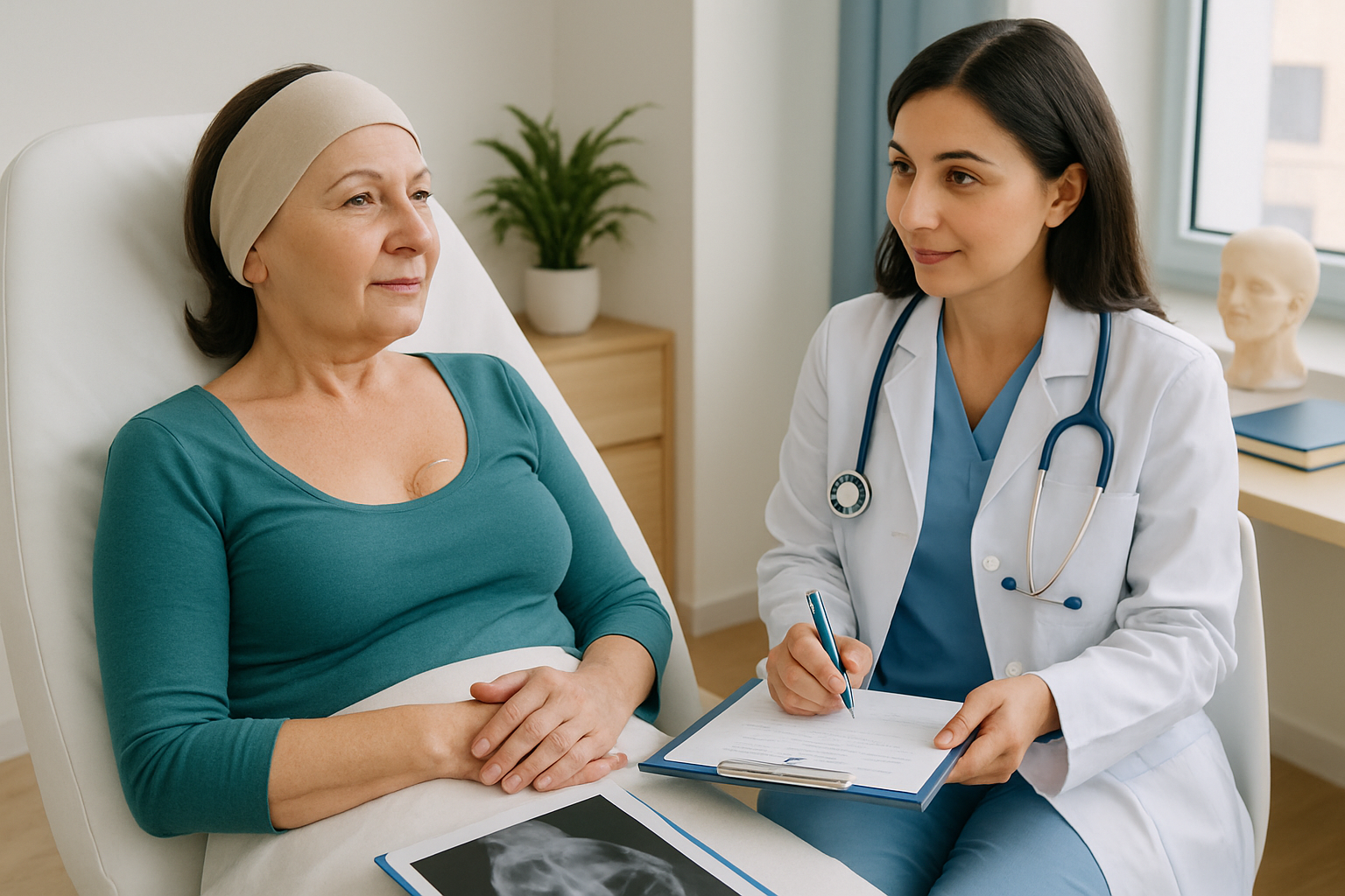 Patientin bei Nachsorgetermin nach Schönheits-OP in der Türkei mit Ärztin